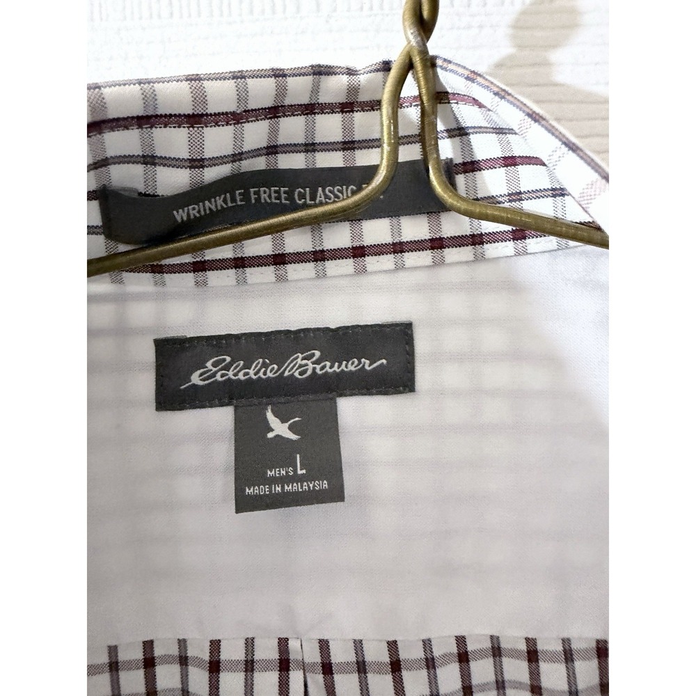 Eddie Bauer Men's Plaid Pocket Wrinkle Free Button Down Dress Shirt Size Large